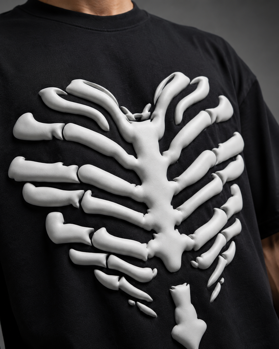 Skeleton Ribcage Puff Print  Oversized T-Shirt